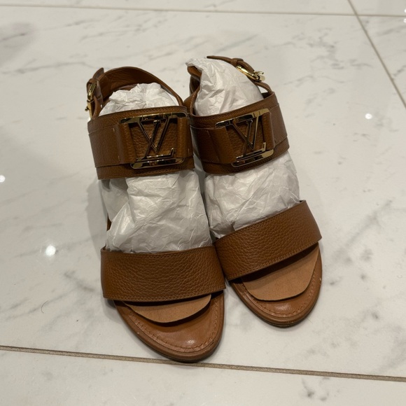Louis Vuitton Shoes - Louis Vuitton Brown Sandals with gold logo